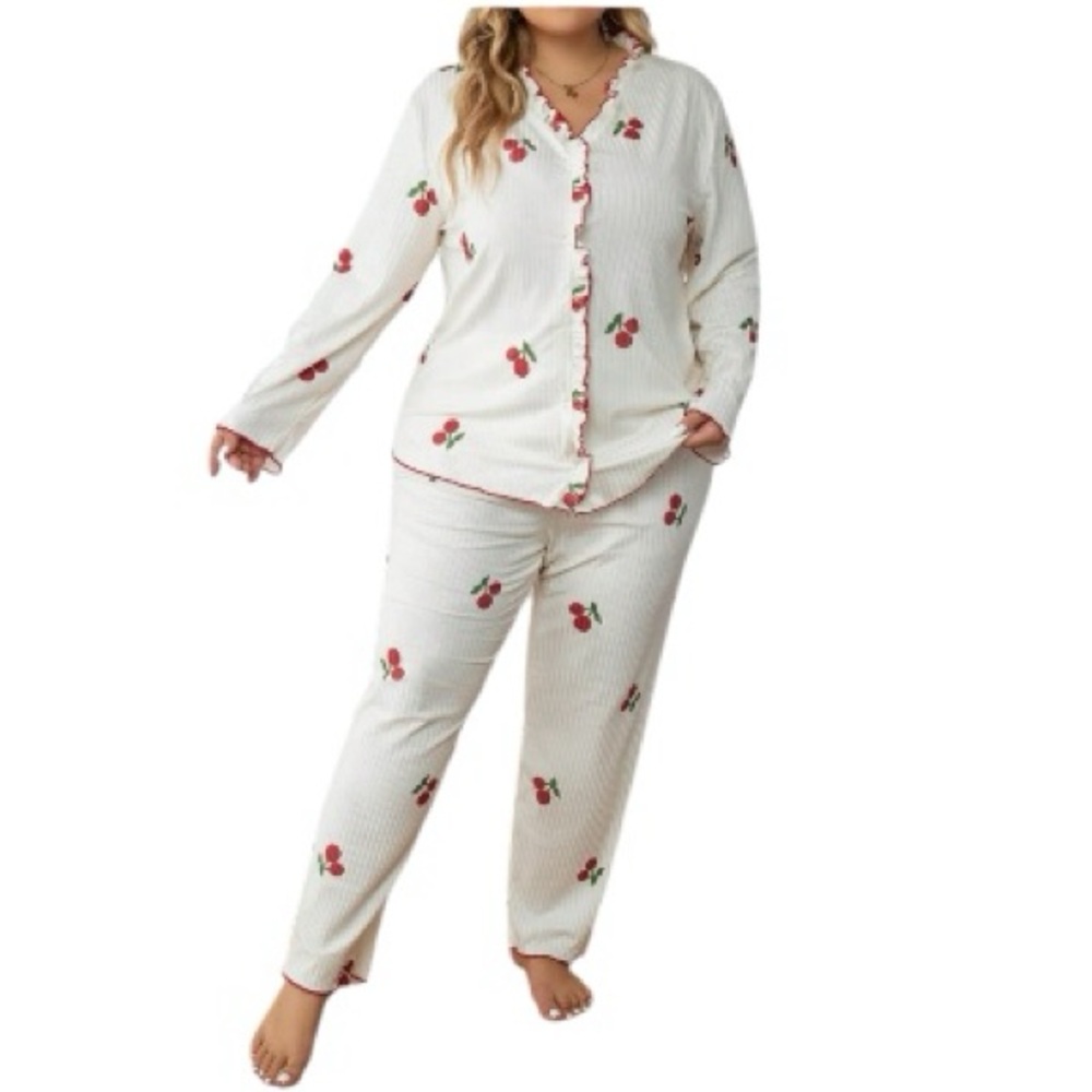 PJ Set Cherry Print Trimmed Pajamas 5X